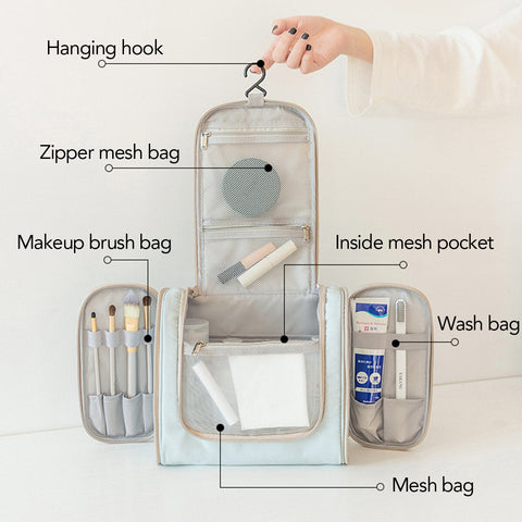 Women Polyester Portable Large-capacity Storage Bag Cosmetic Hangable Double-opening Wash For Business Travel