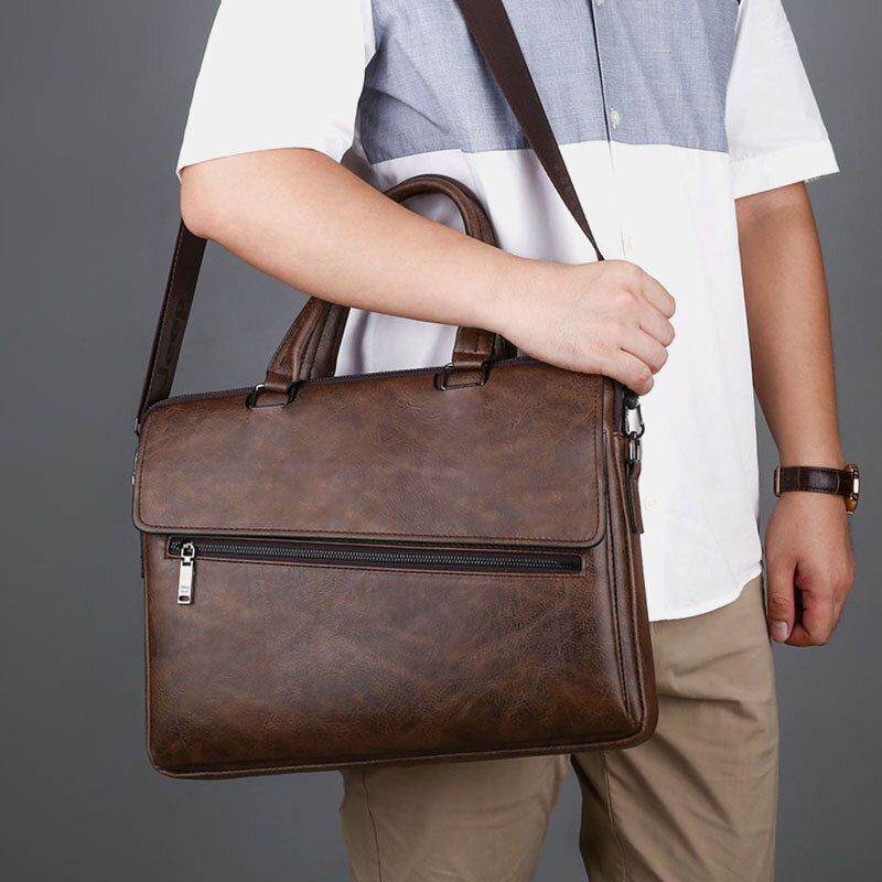 Men's Vintage PU Leather Anti-Theft Business Messenger Crossbody Shoulder Bag