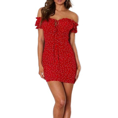 Off Shoulder Style Sexy Ladies' Floral Print Lace-up Wrap Dress