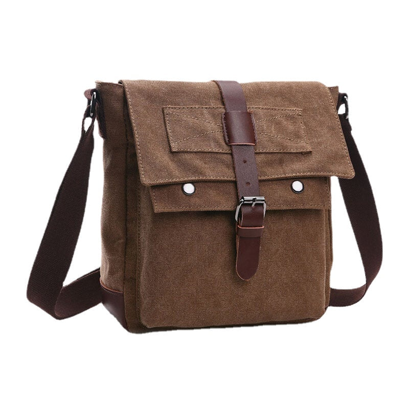 Men's Retro Canvas Leather Crossbody Bag with Back Zipper and Large Capacity