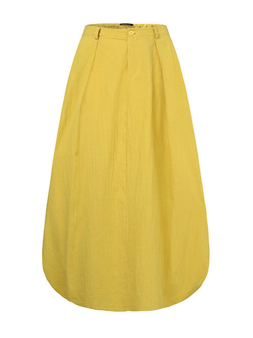 Women Cotton High Elastic Waist Side Pocket Zipper Solid Casual Skirts