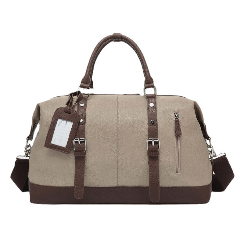 Men's Canvas PU Leather Multi-Pocket Travel Duffle Shoulder Bag