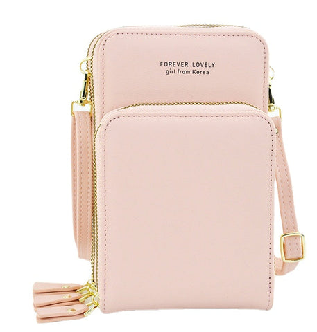 Women Artificial Leather Multi-compartment Crossbody Bag Solid Color Large Capacity Phone Shoulder Messenger