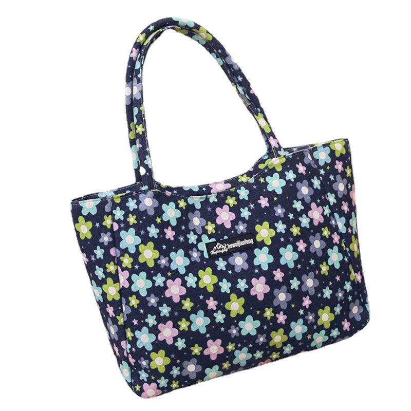 Women Large Capacity Waterproof Flower Stripe Handbag Tote