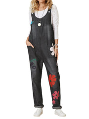 Colorful Calico Print Pocket Casual Jumpsuit For Women