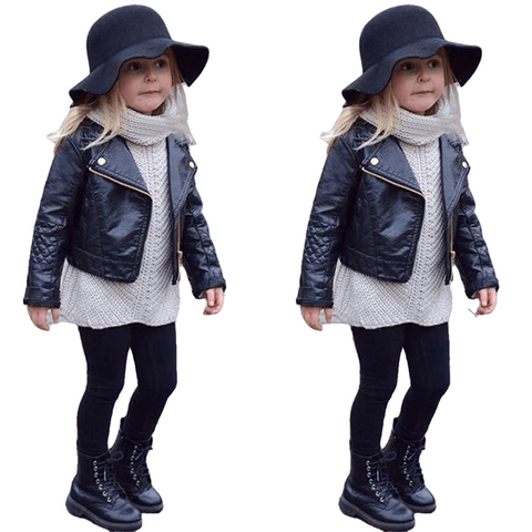Spring & Autumn Chic Leather Wind Jackets With Metal Buttons For Boys/Girls