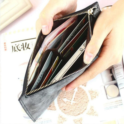 Sac à main pour femmes dames portefeuille longs sacs d'argent Simple Style porte-monnaie en cuir minces portefeuilles femme porte-carte solide