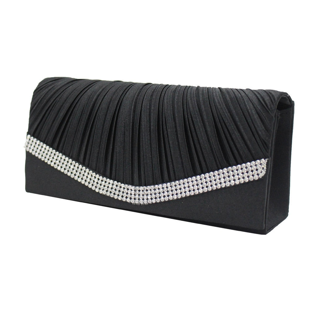 Female Chic Flash Flap Pattern Satin Chain Handbags For Wedding Party
