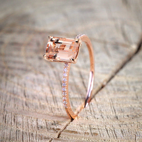 Female Square Ring Set Luxury 18Kt Rose Gold Filled Ring Vintage Wedding Band Promise Engagement Rings For Women - Sheseelady