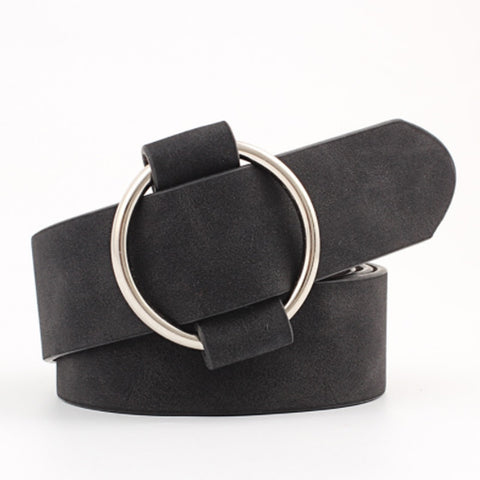 Stylish Leisure Women's Leather Belt With Metal Round Buckle For Dress Jeans