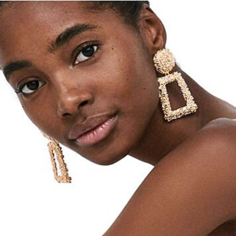 Big Vintage Indian Earrings Women Silver Gold Color Geometric Statement Earings Za Metal Earrings T-Show Brand Bohemian Jewelry - Sheseelady