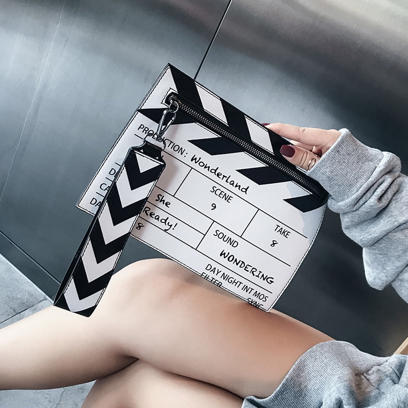 Pu Black &White Fashion Movie Design Printing Women's Clutch Bag
