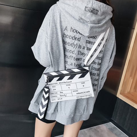 Pu Black&White Fashion映画デザイン印刷女性用クラッチバッグ
