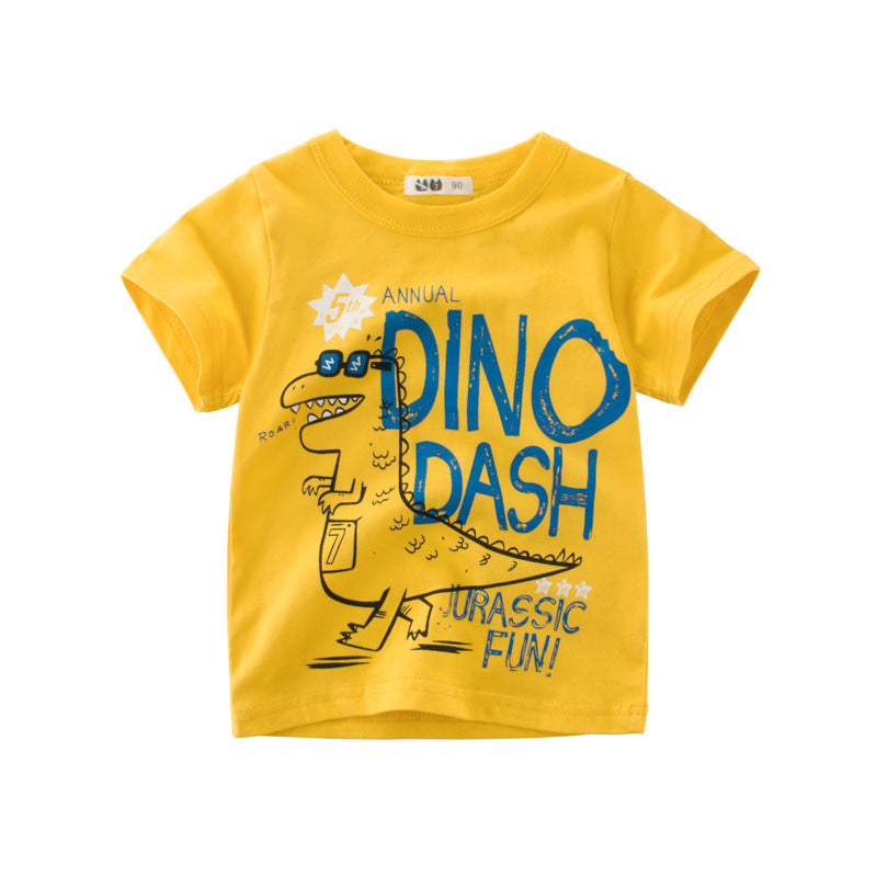 Boys & Girls Cartoon T-Shirts Kids Dinosaur Print T Shirt For Boys Children Summer Short Sleeve T-Shirt Cotton Tops Clothing - Sheseelady