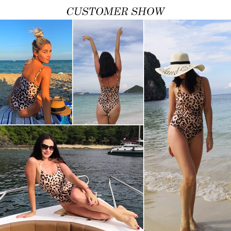 Brazilian Leopard One Piece Swimsuit Push Up Bikini - Sheseelady