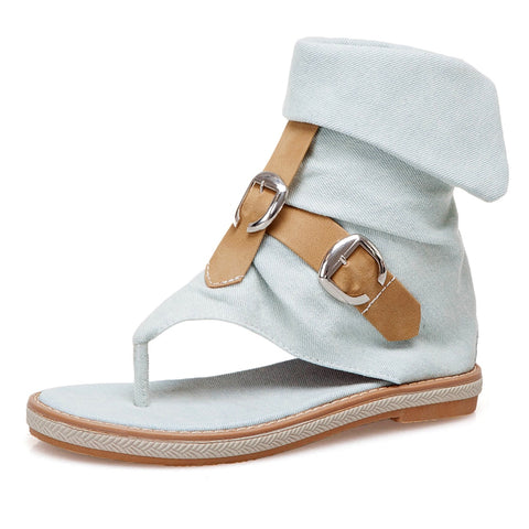 Ladies Denim Flat Sandals For Women Platform Sandals Summer Shoes Woman Gladiator Sandals - Sheseelady