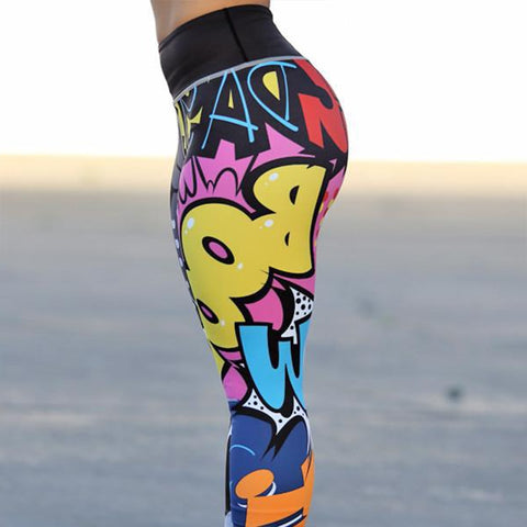 Fashionable Women's Digital Print High Waist Hip-up Leggings For Workout
