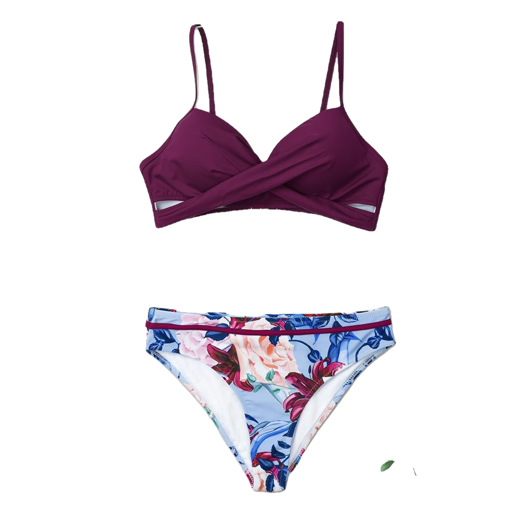 Sexy Women's Push Up Bikini Sets With Floral Print Wrap & Thong Two Pieces