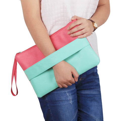 Patchwork Candy Color Leather Wristlet Bag