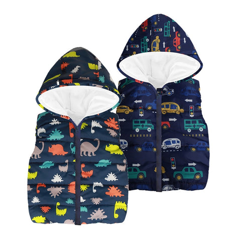 Cheaper Autumn Winter Warm Kids Vests For Boys Cartoon Rainbow Dinosaur Outerwear Sleeveless Hooded Jackets Gilet Baby Boy Coats - Sheseelady