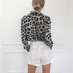 Lady Office Shirt Long Sleeve Sexy Leopard Print Blouse - Sheseelady