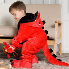 Children'S Pajamas Cartoon New Jumpsuit Flannel Dinosaur Animal Play Suit Long-Sleeved Hoodie Warm Cute Funny One-Piece Pajamas - Sheseelady