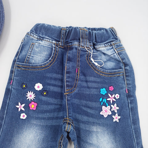Casual Trendy Girls' Soft Stretchy Denim Pants With Embroidery Pattern