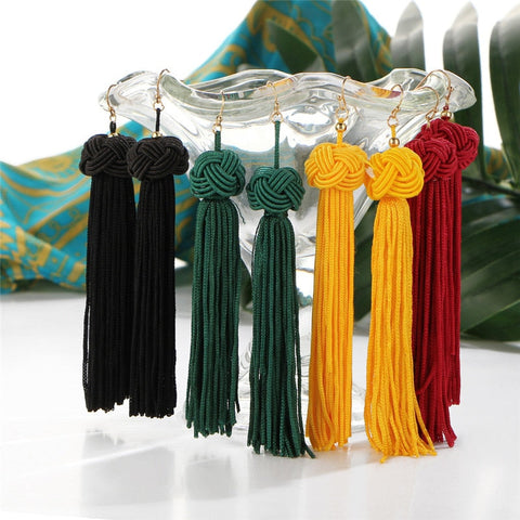 Tassel Earrings Trendy Red Yellow Green Long Dangles Ear Broncos Silk Fringed Jewellery For Women