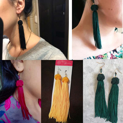 Handmade Tassel Earrings Trendy Black Red Yellow Green Long Dangles Ear Broncos Silk Fringed Jewellery For Women