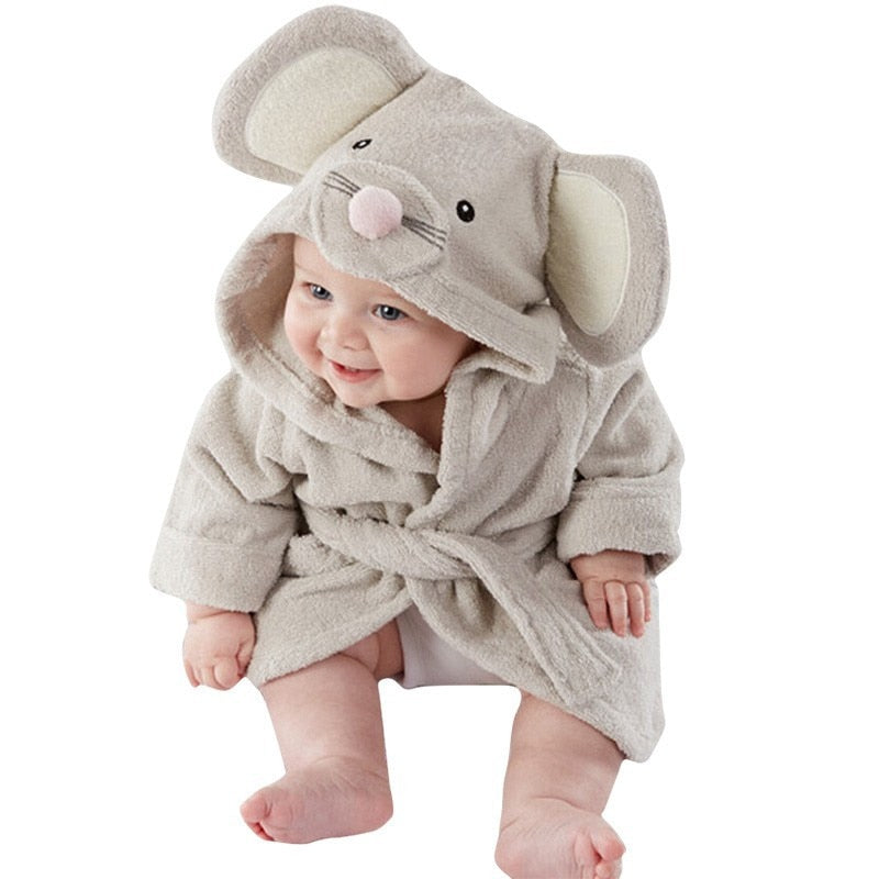 Cute Boys Girls Animal Ears Bathrobe Hooded Bath Robes Towel Infant Baby Long Sleeve Hoodies Belt Bathing Robes Sleepwear 0-5Y - Sheseelady