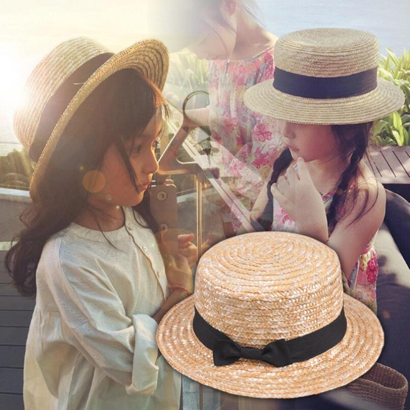 Cute Girls Straw Hat Bowknot Sun Hat 52-54Cm - Sheseelady