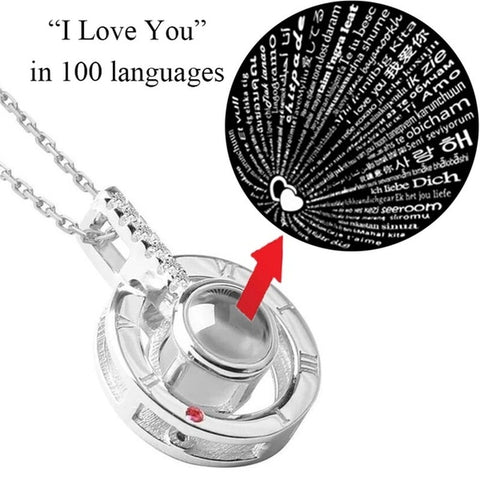 新しいローズゴールドシルバー100言語私はあなたを愛して投影ペンダントネックレスロマンチックな愛のメモリの結婚式のネックレス