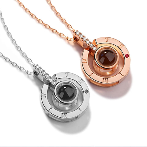New Rose Gold Silver 100 Languages I Love You Projection Pendant Necklace Romantic Memory Wedding