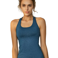 Dry Fit Crisscross Back Strappy Yoga Tops Blue Wourkout Clothes Activewear Built In Bra Gym Tank Tops For Women Running Shirts - Sheseelady