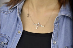 Ecg Necklace Love Shaped Titanium Steel Heartbeat Lockbone Chain Heart Pendant Necklace Female Retro Necklace Jewelry Accessories - Sheseelady