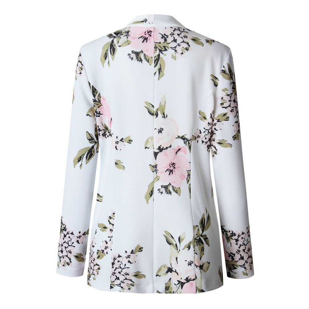 Elegant Blazer Feminino Women Floral Long Sleeve Blazer Notched Collar Coat Female Outerwear - Sheseelady