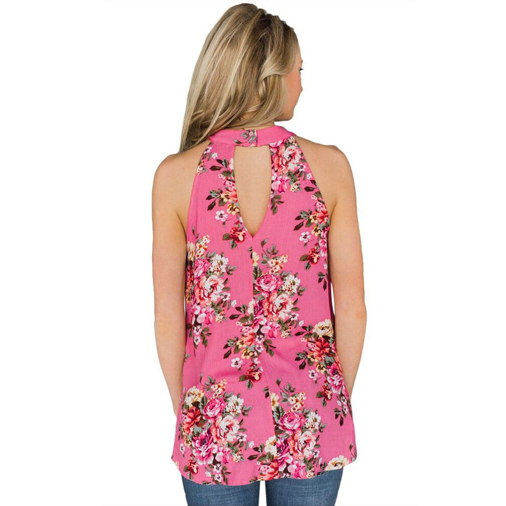Elegant Sleeveless Chiffon Tops Vintage Floral Printed Blouses - Sheseelady