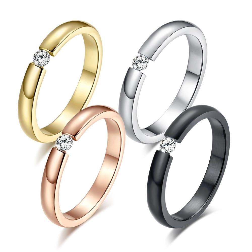 Engagement Ring For Women Stainless Steel Silver Gold Color Finger Girl Gift Us Size 5 6 7 8 9 10 - Sheseelady