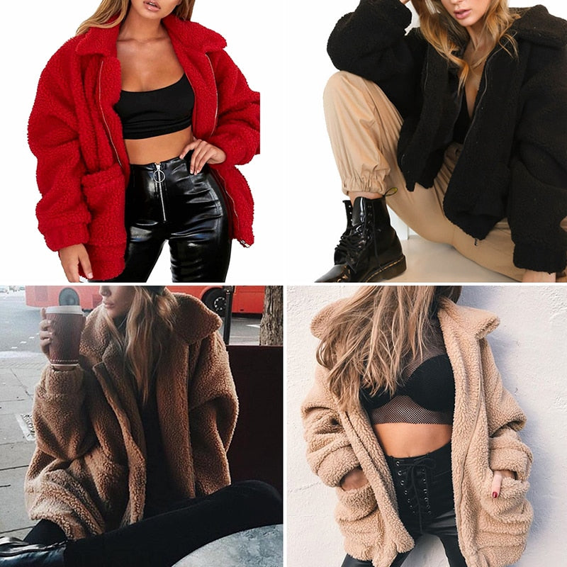 Elegant Faux Fur Coat Women Autumn Winter Warm Soft Zipper Fur Jacket Female Plush Overcoat Casual Outerwear - Sheseelady