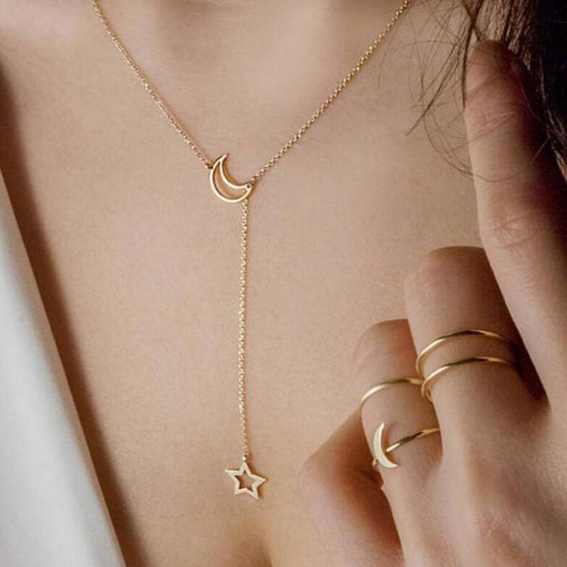 Fashion Moon Star Pendant Choker Necklace Gold Color Alloy Zinc Chain Necklace Necklace For Women Party Jewelry Archery Necklace - Sheseelady