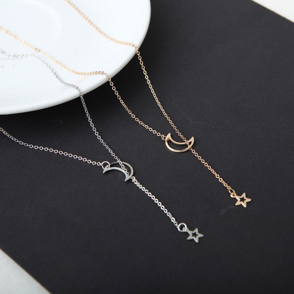 Fashion Moon Star Pendant Choker Necklace Gold Color Alloy Zinc Chain Necklace Necklace For Women Party Jewelry Archery Necklace - Sheseelady