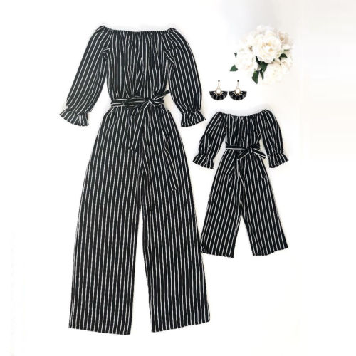 Fashion Striped Family Matching Clothes Mother And Daughter Clothing Mommy And Me Romper Women Baby Girl Casual Jumpsuit Outfits - Sheseelady