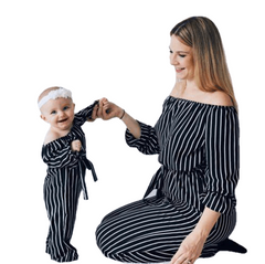 Fashion Striped Family Matching Clothes Mother And Daughter Clothing Mommy And Me Romper Women Baby Girl Casual Jumpsuit Outfits - Sheseelady