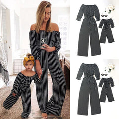 Fashion Striped Family Matching Clothes Mother And Daughter Clothing Mommy And Me Romper Women Baby Girl Casual Jumpsuit Outfits - Sheseelady