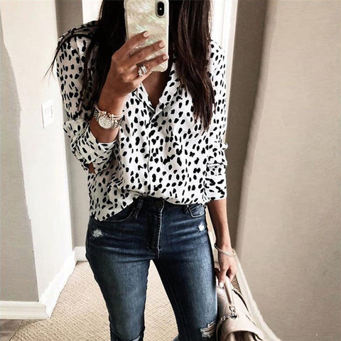 Leopard Fashion Long Sleeve V Neck Shirt& Blouse - Sheseelady