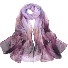 Fashion Women Lotus Flower Printing Retro Long Soft Wrap Scarf - Sheseelady