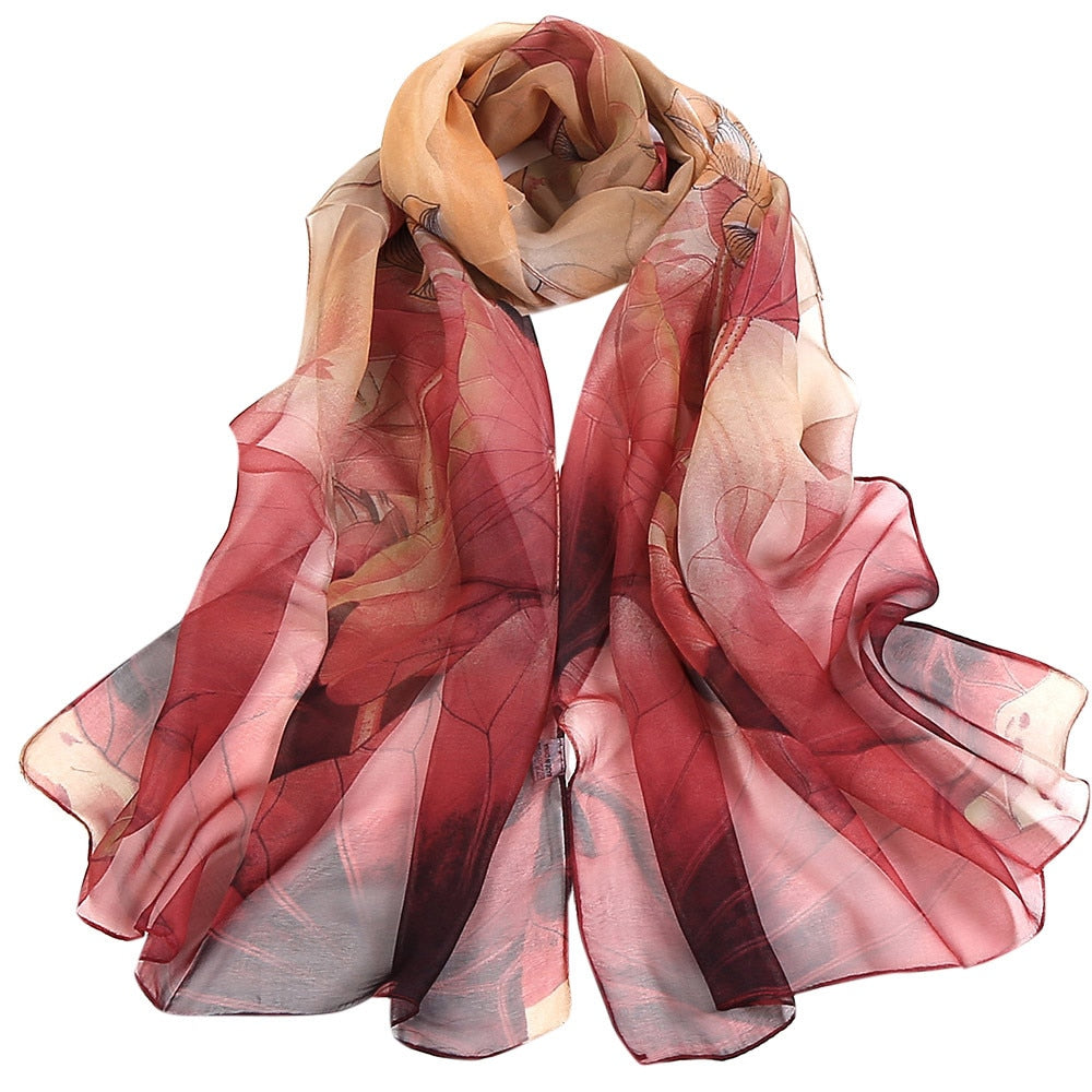 Fashion Women Lotus Flower Printing Retro Long Soft Wrap Scarf - Sheseelady