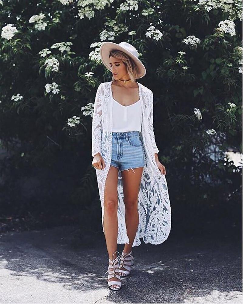 Sexy Ladies' White Long Lace Beach Cover Up