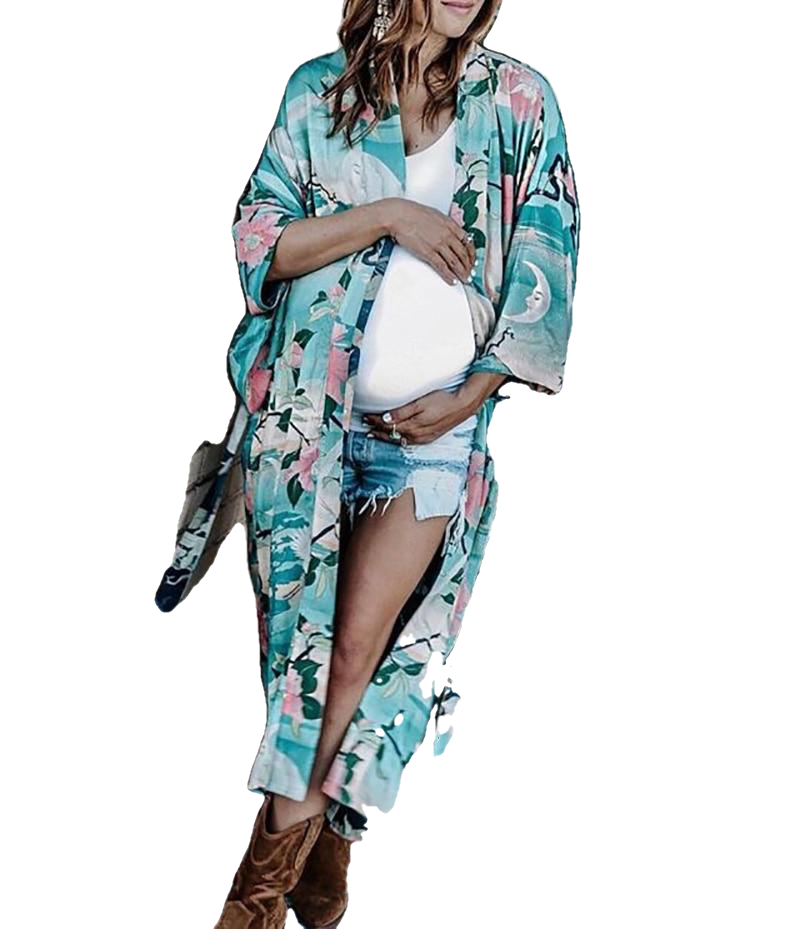 Stylish Women's Floral Print Long Sleeve Swimwear With Sashes Big Size