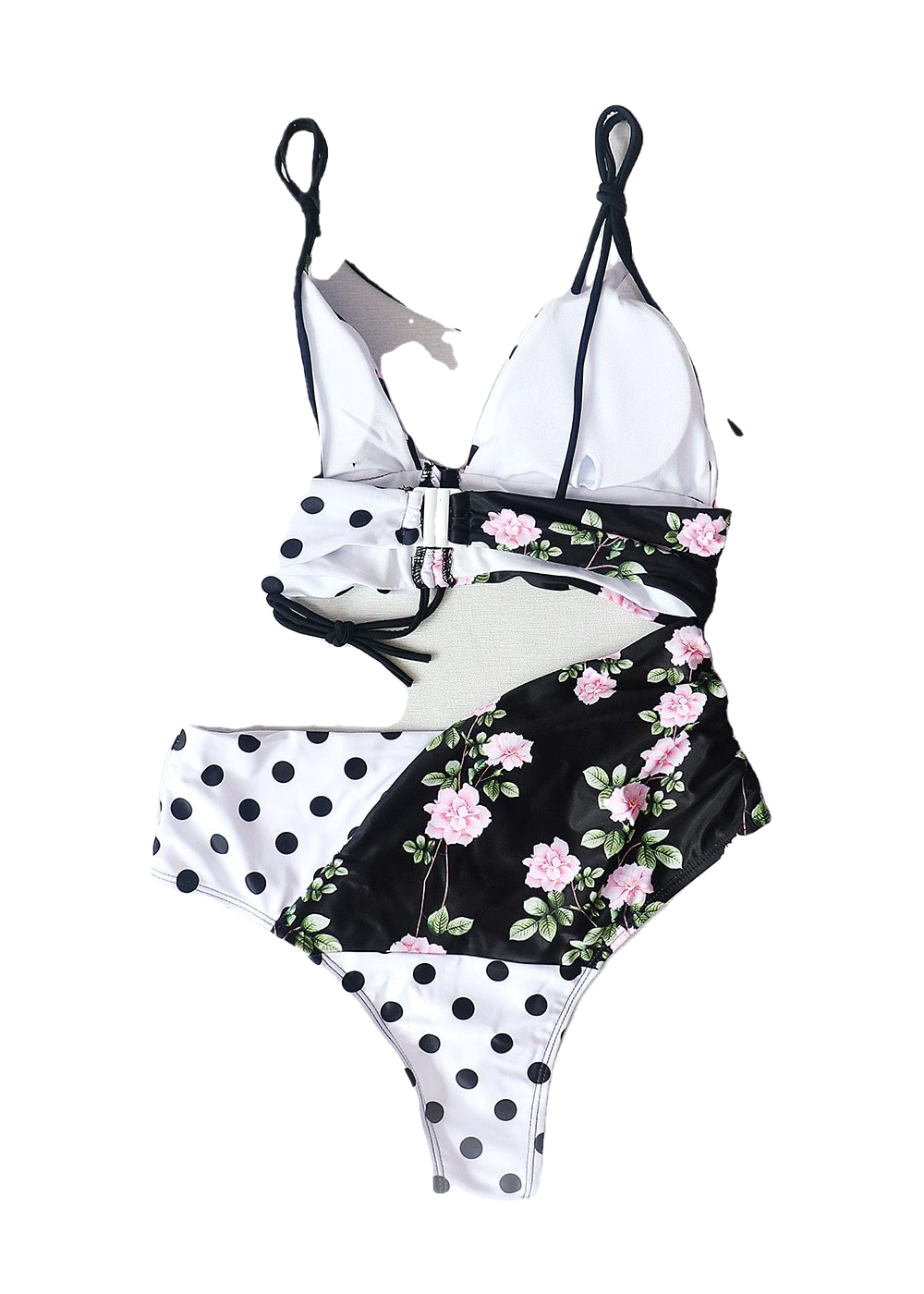 Trendy Hot Girls' Lace Up Swimsuit With Floral Black Dot Pattern One Piece